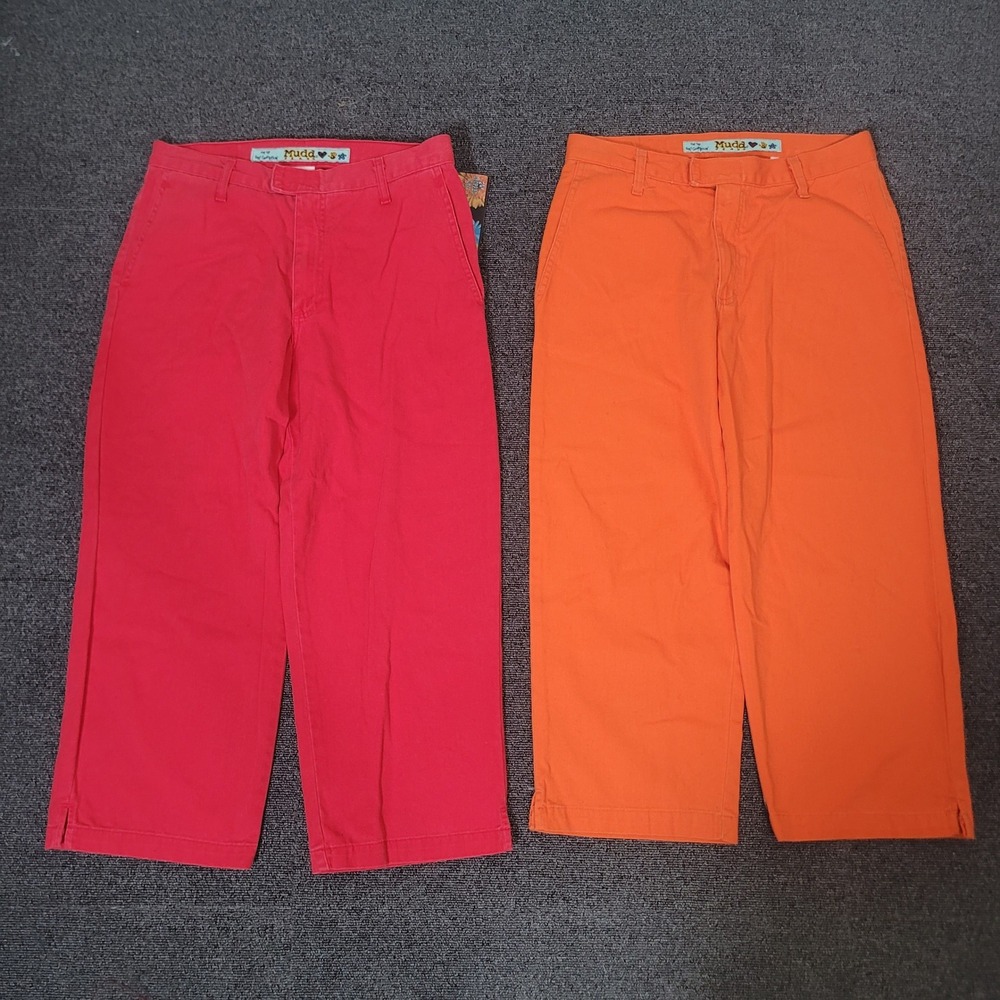 Mudd Size 9 Fludds Cropped Pants Women Red Orange Wide Leg 2 Pack Vintage Y2K